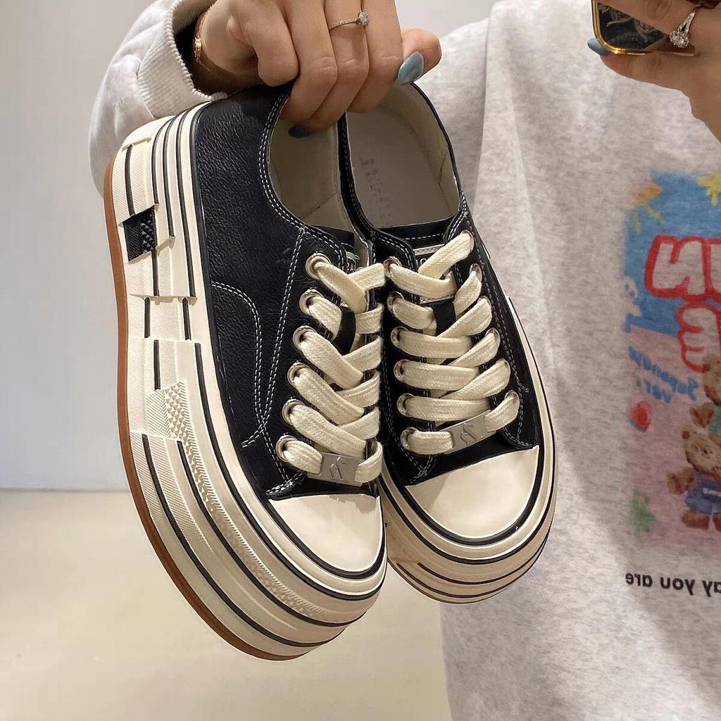 Новый нишевый дизайн на толстой подошве, увеличивающий рост, повседневные парусиновые туфли, женские универсальные модные трендовые туфли, кеды, одинарные туфли