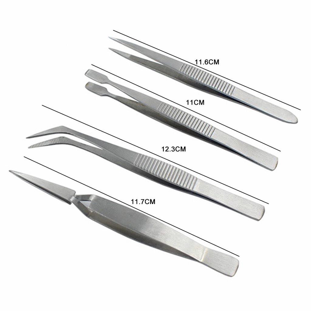 4Pcs/Set Precision Tweezers Thick Electronics Forceps Tweezers Anti-Skid DIY Maintenance Tools Makeup Repair Multi-function