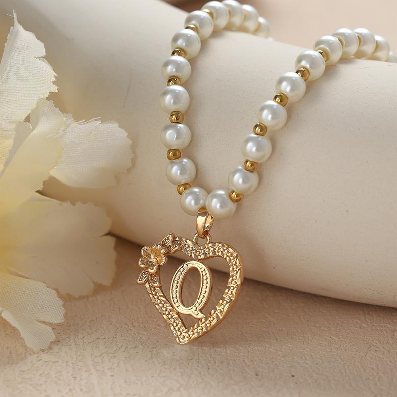 Винтажные цветочные буквы сердечки кулон ожерелья для женщин роскошные искусственные жемчужные цепочки ожерелья корейские ювелирные изделия подарки