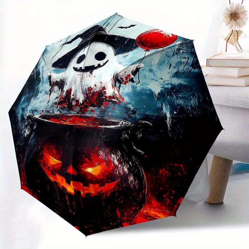 1pc Halloween Ghost Pattern Automatic Umbrella is Fashionable and Good-Looking, Suitable for Travel and Daily Use.Y044