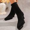 Short Thigh Boots Women's Square Toe Suede Side Zipper Non-Slip Wear-Resistant Slim Follower Boots