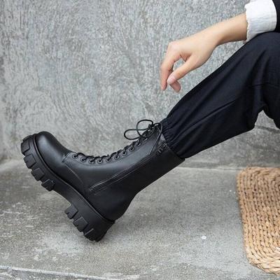 Модная обувь полувысокие туфли для женщин до середины икры новые ботинки New Rock женские на шнуровке байкерские белые со шнурками ботинки готический тренд 2024 в продаже