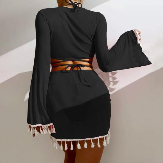 4Pcs/Set Women Sexy Bikini Set Halter Lace-up Triangle Bra Briefs Swimsuit Cover