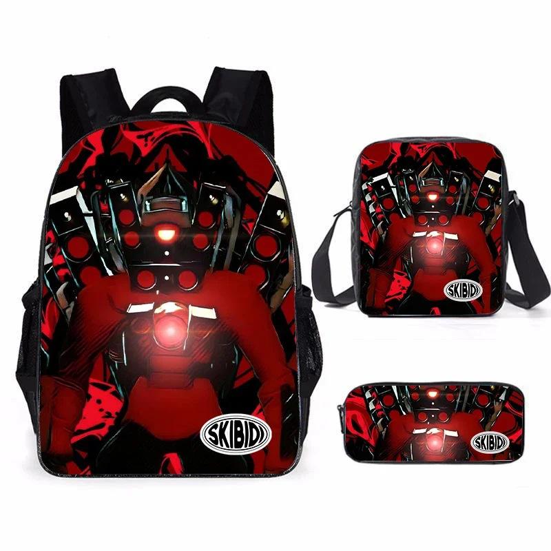 Skibidi toilet man schoolbag titan monitor man backpack satchel pencil case three-piece set