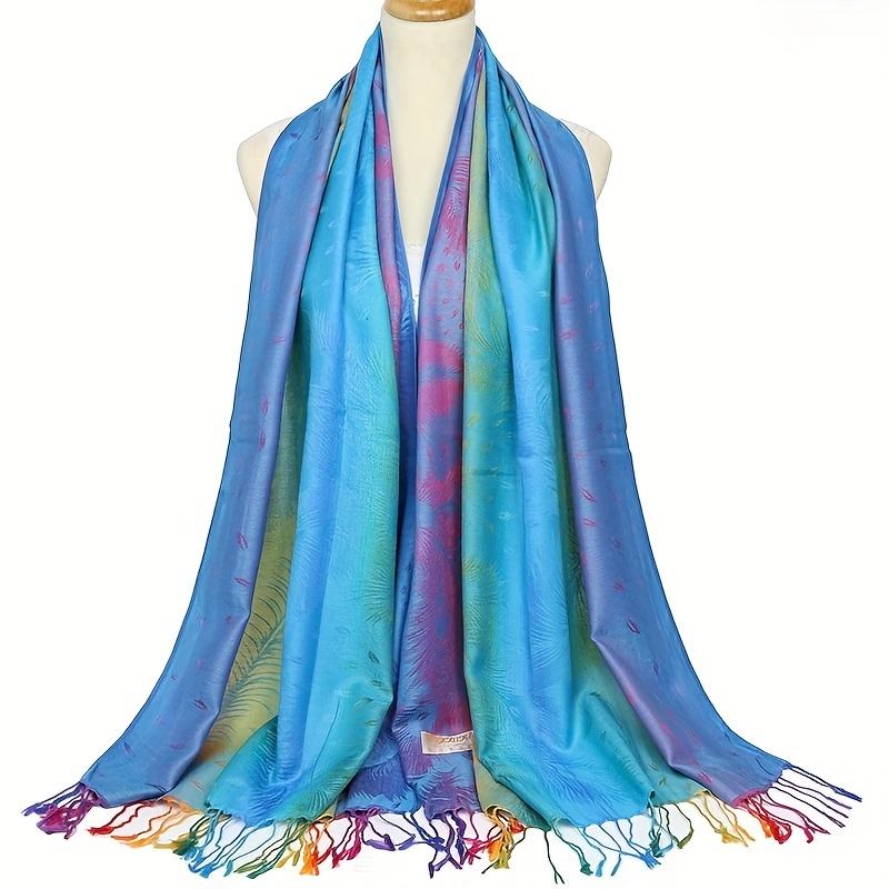 Elegant Peacock Jacquard Tassel Scarf - Gradient Color Shawl for Windproof Sunscreen - Perfect for Mardi Gras Party
