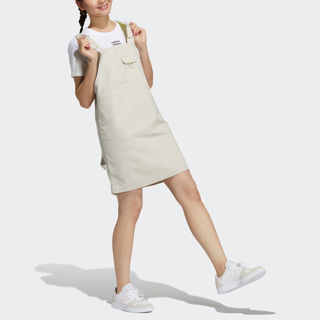 Adidas Neo Casual Breathable Comfortable Strap Square Neck Fitted Sleeveless Dress Women Dresses Off-White H16284
