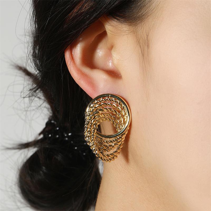 Gold Color Twisted Dangle Earrings for Women Silver Color Braided Metal Hollow Geometric Statement Female Drop Earrings
