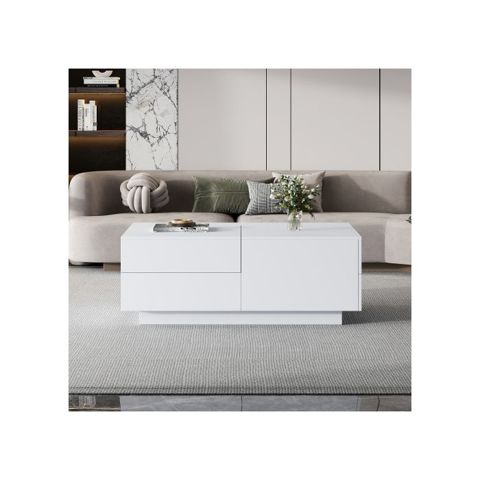 Table basse - MUVOE - Moderne - Plateau coulissant - 4 tiroirs - 90x55x45cm