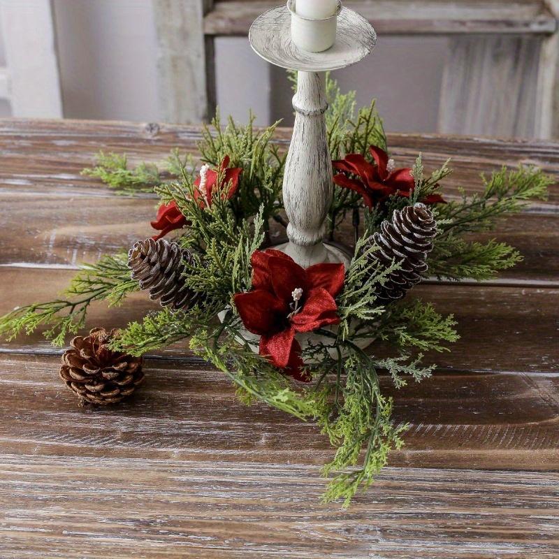 1pc/2pcs Gorgeous Holiday Candle Holder with Stunning Floral Wreath Perfect for Christmas Decorations and Table Centerpieces