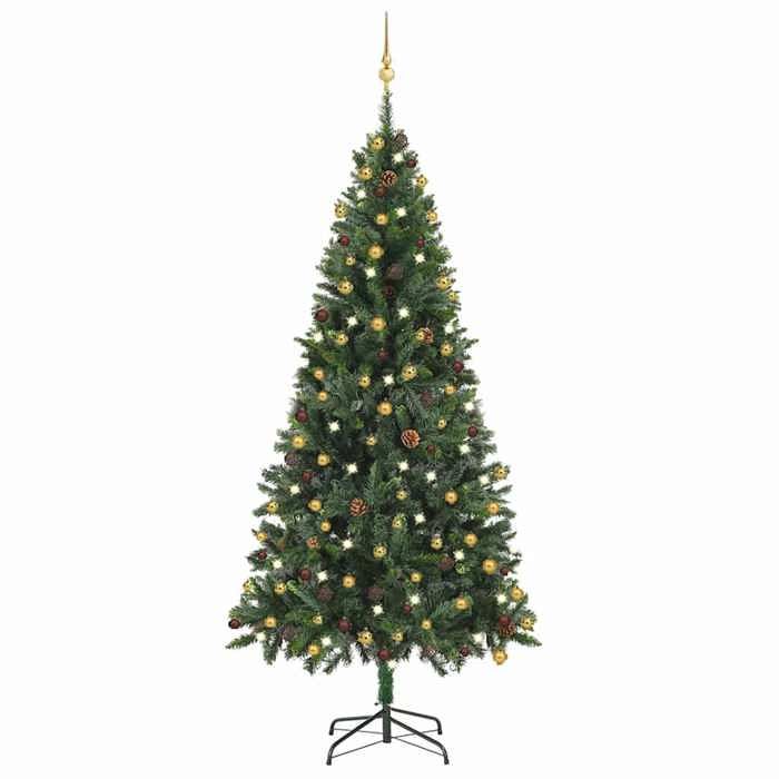 Maison Exclusive - Arbre de Noël artificiel pré-éclairé et boules vert 210 cm