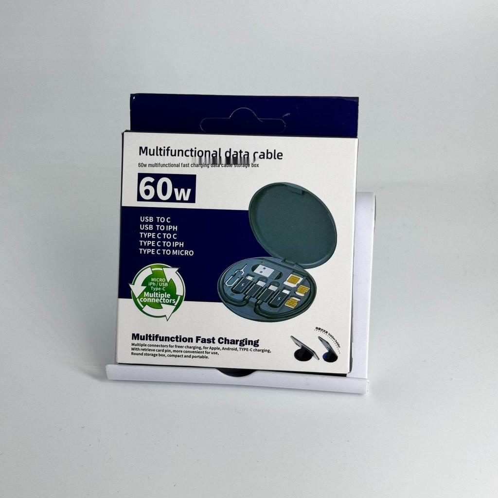 Набор кабеля и адаптера для быстрой зарядки 5-в-1 Type-C 60 Вт - Совместим с Apple и Huawei. Портативное и многофункциональное хранение.