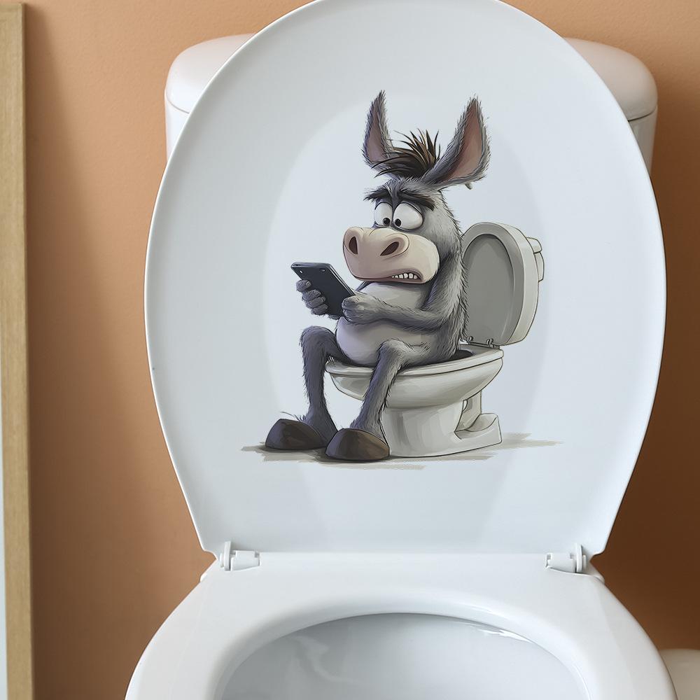 Quirky Donkey Playing with Mobile Phone Toilet Bathroom Decorative Wall Stickers