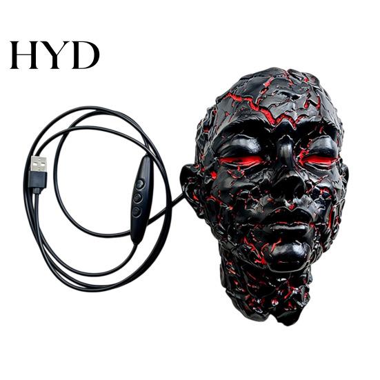 Creative Magma Effect Night Light Gothic Resin Face LED Lamp, Cracked Glow Horror Table USB Crack Wall Powered Decor for Gaming Room Bar, Spooky