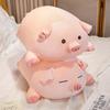 Non-Toxic Squishy Pink Fatty Piggy Pig Doll Plush Toy Down Cotton Stuffed Eyes Closed/Open Cartoon Animal Lying Plushie Bolster Gift