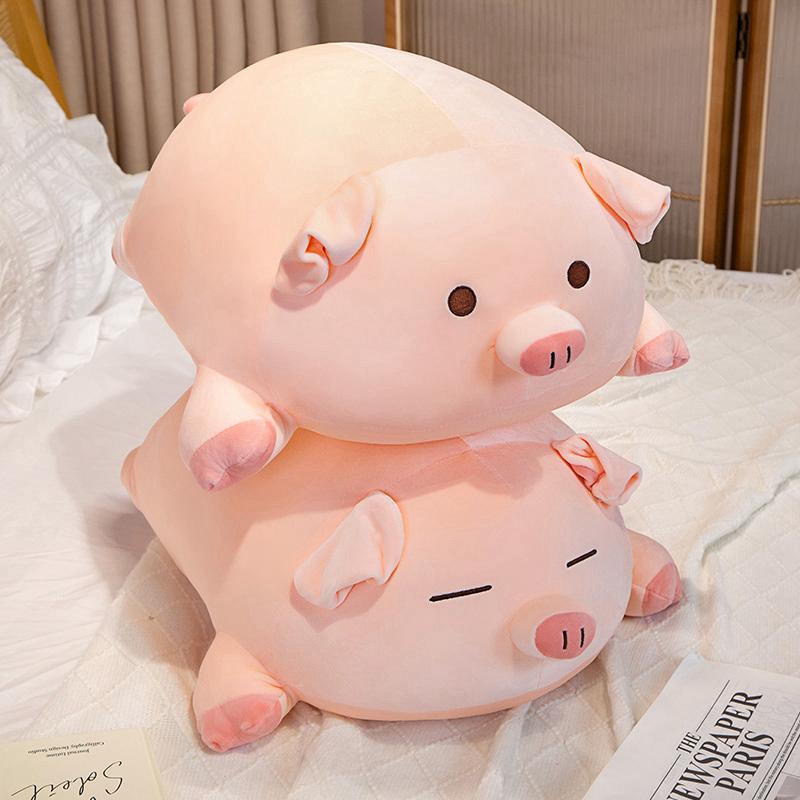 Non-Toxic Squishy Pink Fatty Piggy Pig Doll Plush Toy Down Cotton Stuffed Eyes Closed/Open Cartoon Animal Lying Plushie Bolster Gift