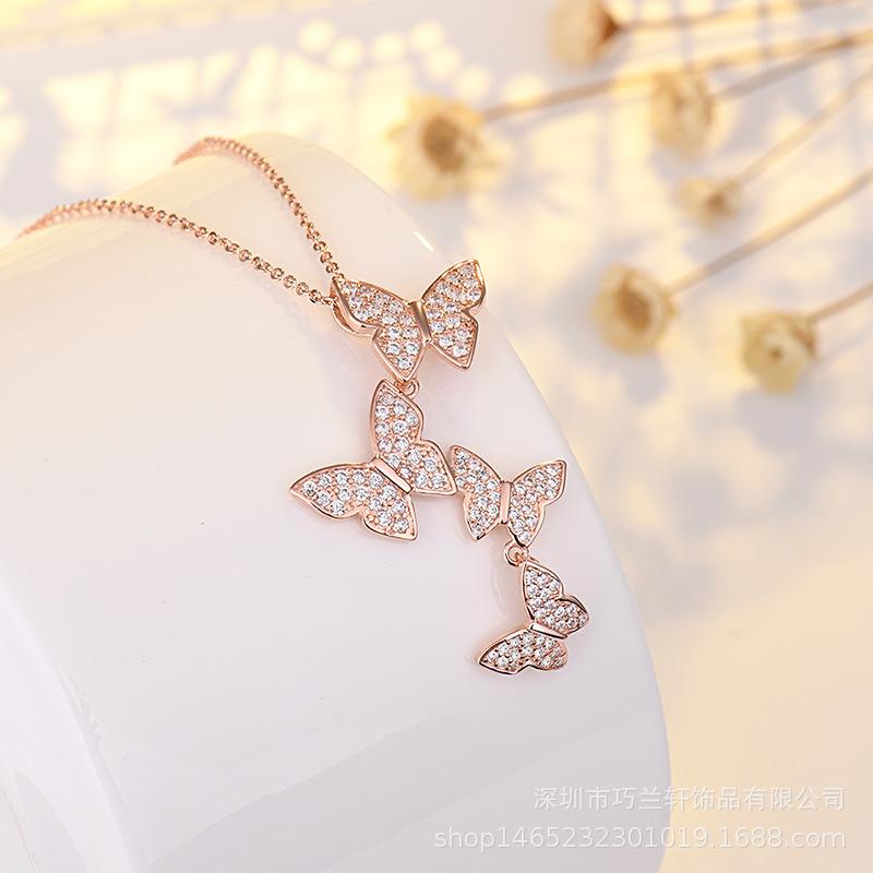 Женская модная цепочка на ключицу в новом стиле с четырьмя бриллиантами в форме бабочки, простая подвеска, ювелирное изделие