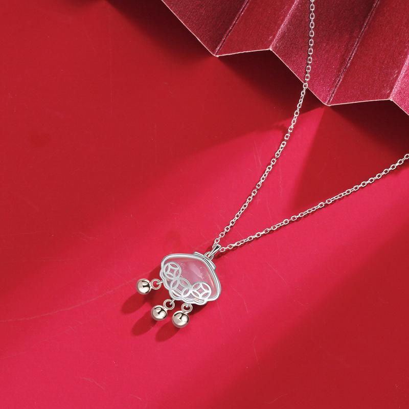 Удача, безопасный замок, ожерелье из халцедона, женский замок долголетия, колокольчик, нишевый дизайн, модная цепочка для свитера с характером