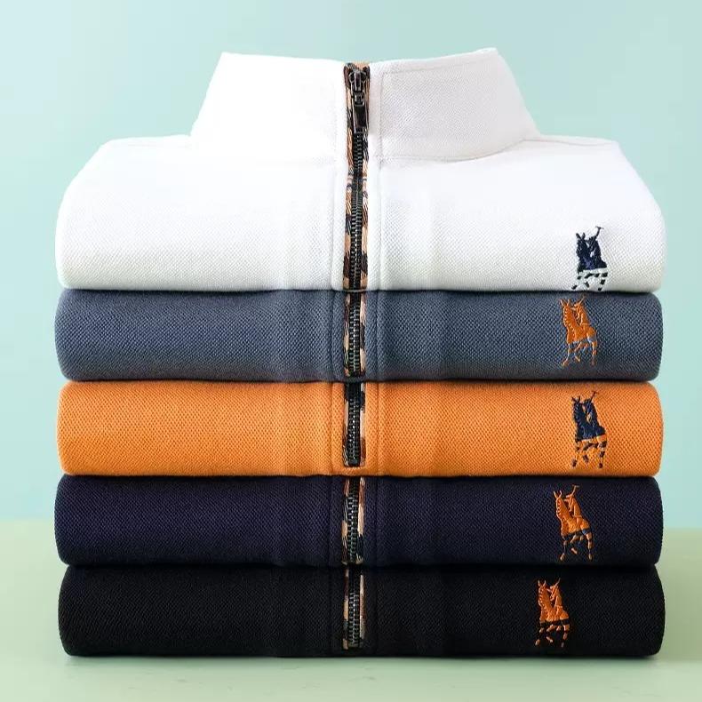 Trend Hub Футболка мужская с длинным рукавом из 100% хлопка премиум-класса, модная вышивка, поло в стиле casual для спорта