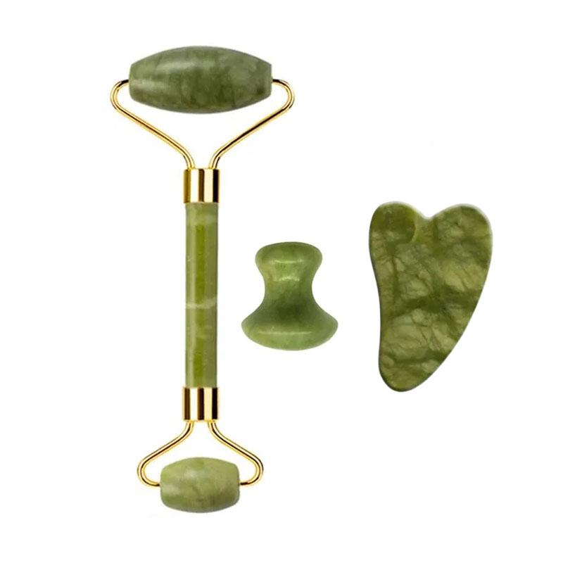 2/3/4pcs Natural Rose Quartz Obsidian Jade Roller Gua Sha Stone Set Gouache Scraper Facial Lifting Anti-Wrinkle Skin Care Tools