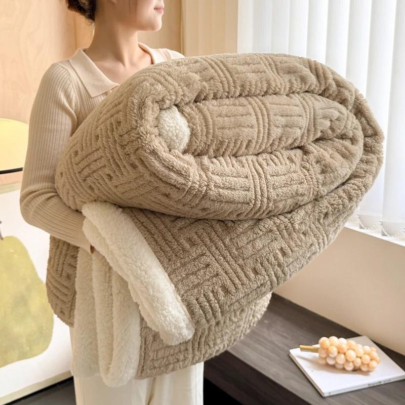 Thick Jacquard Sherpa Fleece Blanket for Bed Sofa Autumn Winter Warm Double Sided Plush Throw Blanket Kids Adults Size Comforter