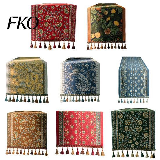 Jacquard Table Runner Runner, Vintage Floral Elegant Decorative with Tassels for Dining Home Party Decor High