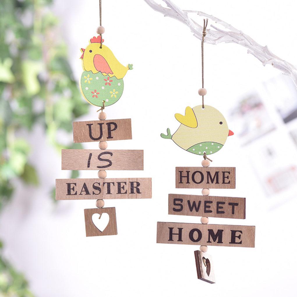 3Pcs Easter Wood Hanging Ornament Painted Bird House Shape Pendant Home Banquet Decor Kids Party Crafts Supplies
