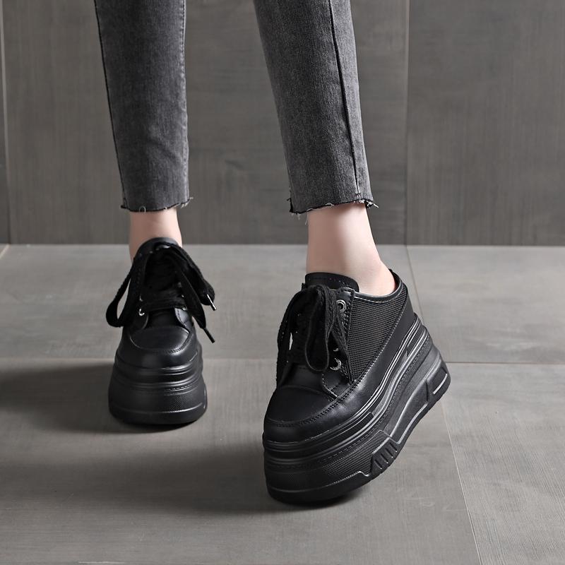 Мода 12 см Лаковая ткань Платформа Клин Удобные Высокий Бренд Дышащие Летние Бао Носок Женские Шлепанцы Массивные Кроссовки Повседневная Обувь