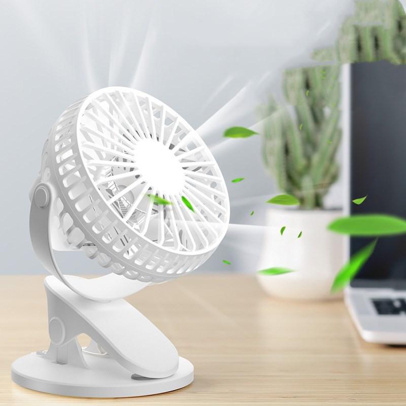 Mini Mute Clip Fan Rechargeable Silent 4 Blades Baby Stroller Fans Portable Air Cooling 3 Speeds Desk USB Fan with USB Output