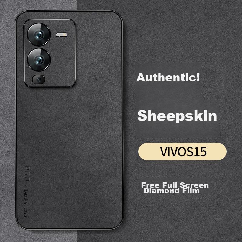 VIVOS15 Phone Case, Vivo SShockproof, Full Lens Protection, Soft, Simple Luxury Silicone Outer Case,n, Leather Cover, Black