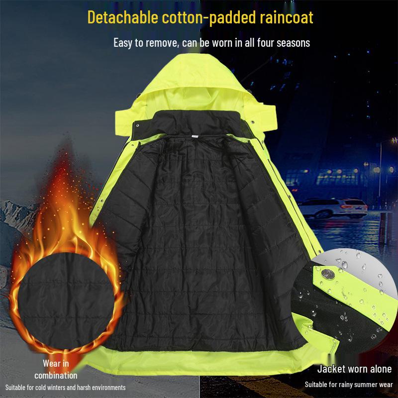Светоотражающее водонепроницаемое зимнее пальто с толстой внутренней подкладкой для несения службы на дорогах и защиты от холода