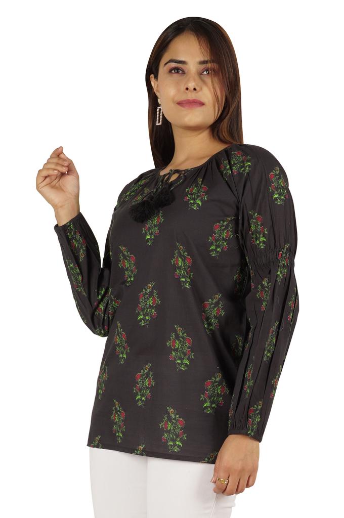Moomaya Женская рубашка-туника из хлопка с длинными рукавами и принтом в этническом индийском стиле