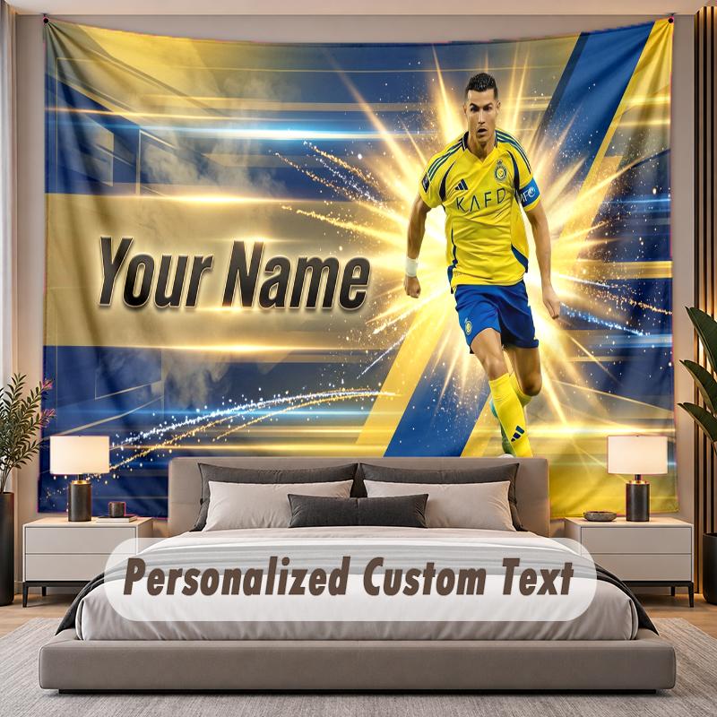 Custom Name Text Tapestry Cristiano Ronaldo Personalized Polyester Wall Tapestry For Bedroom And Room