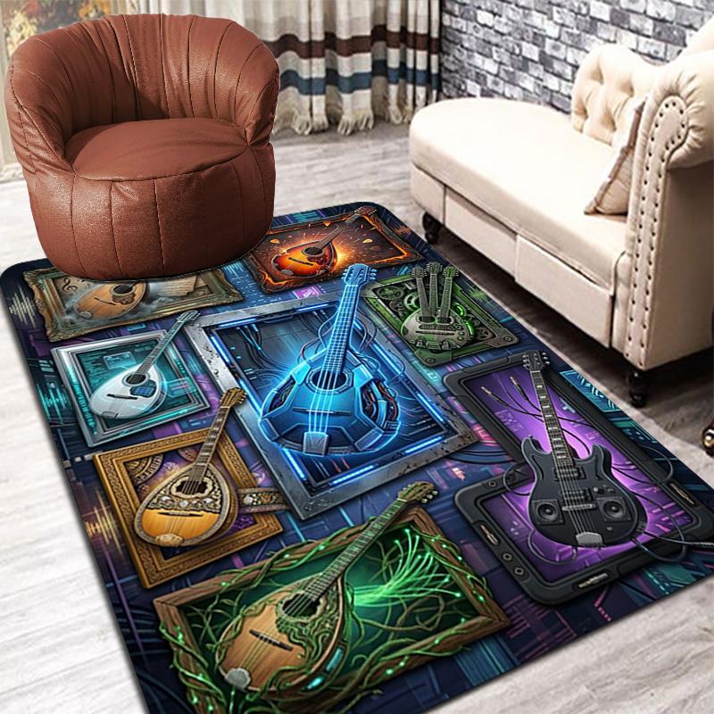 Musical Instruments Frames Pattern Rug Floor Mat for Living Room or Bedroom Soft and Comfortable Carpet a Gift for Birthday and Holiday.