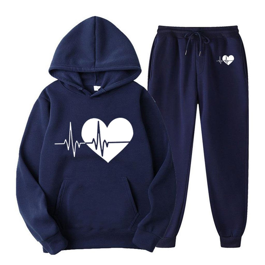 Женский повседневный свободный пуловер с длинными рукавами, толстовка с капюшоном на шнурке и принтом «День святого Валентина», из двух частей