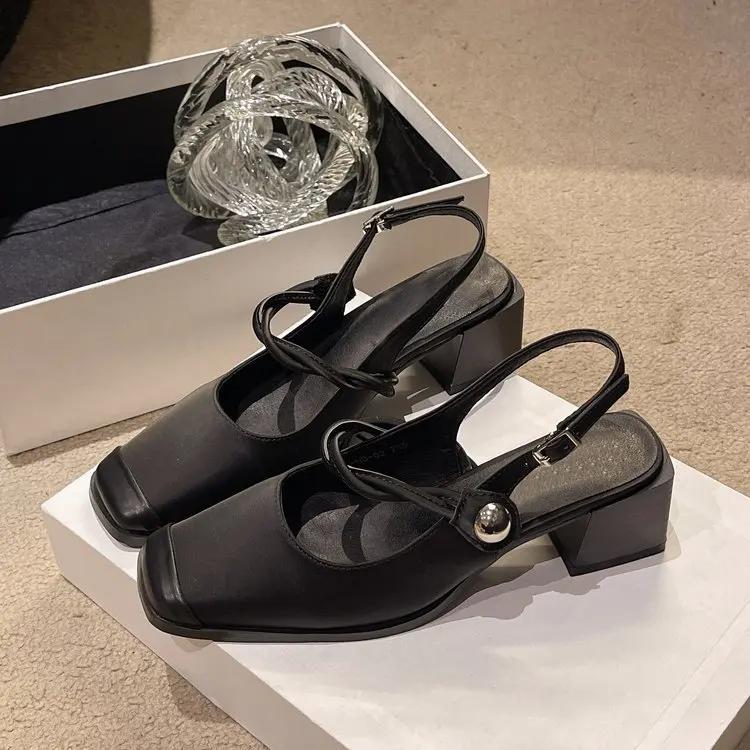 Модные французские туфли Мэри Джейн на массивном каблуке для женщин 2025 лето новый темперамент массивный каблук