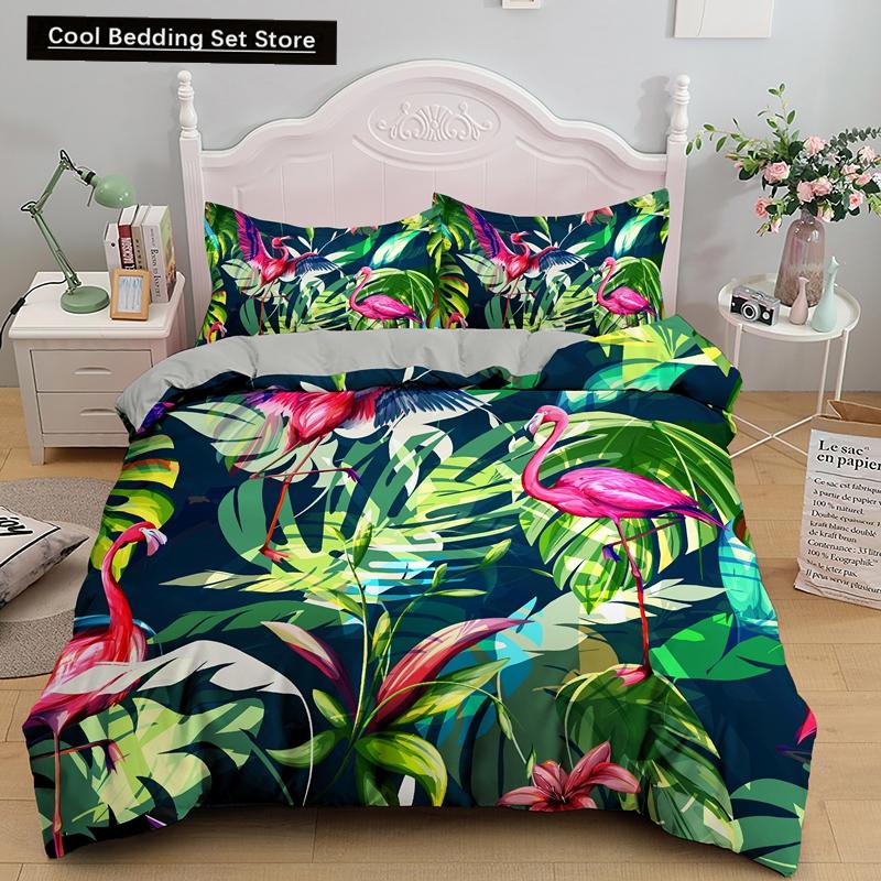 Комплект постельного белья с принтом 3D фламинго размера King Queen, розовый с изображением животных, пододеяльник с наволочками, 2/3 шт., полиэстер, пододеяльник