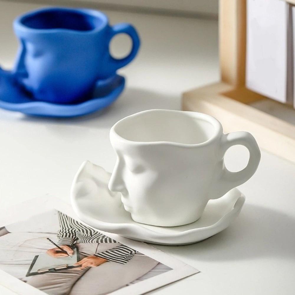 Face Shape Kissing Face Cups With Tray Coffee Cup Unique Artistic Ceramic Mug Home Use