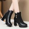 Winter High Heel Boots for Women with Waterproof Platform, Thick Heel, and Velvet Lining. Stylish and Comfortable 9cm Leather Shoes.