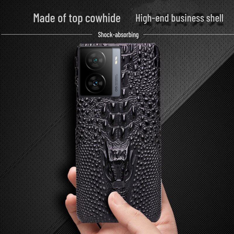 Роскошный чехол-полупакет из коровьей кожи с узором в виде головы дракона для iQOO Z7, iQOO Z7x - Защитный чехол премиум-класса