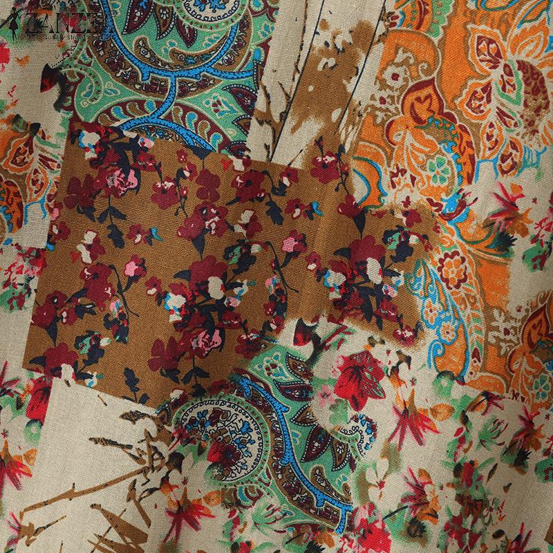 ZANZEA Женское винтажное повседневное длинное платье с коротким рукавом и цветочным принтом