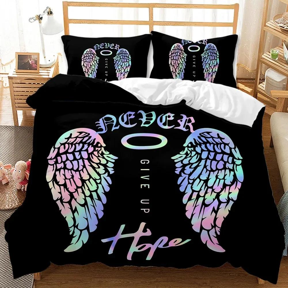 Angel Wings Duvet Cover, Angel Fairy Tale Theme Bedding Set for Teens Adults, Beautiful Feather Polyester Comforter Cover
