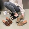 2025 Spring New Foreign Trade Large Size Thick-heeled Slippers Women Wear Open-toed One-word Fashion High-heeled Sandals