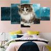 5 Pieces Wall Art Canvas Painting Animal Poster Rainy Cat Modern Living Room Bedroom Home Decoration Modular Framework