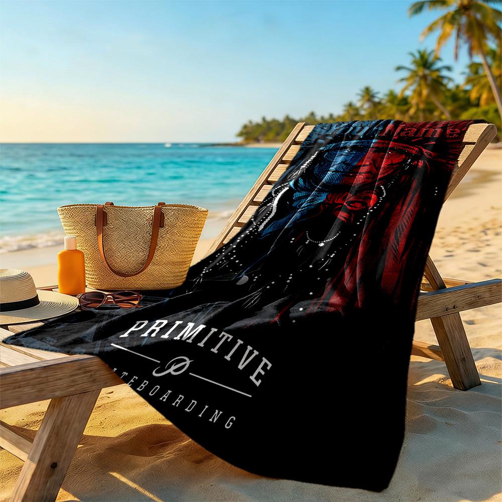 Ethnic Tribal Patterns Personalized Text Beach Towel Quick-Dry Soft Microfiber Perfect for Traveling Yoga Camping and Swimming
