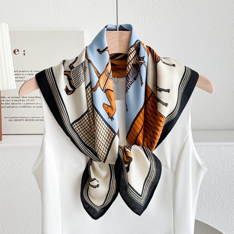 Women's French Red Cotton Silk Blend Scarf – 70CM Neck and Headscarf, Spring/Autumn Fashion Accessory