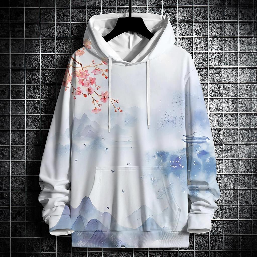 Осенние толстовки с капюшоном для мужчин с 3D-принтом в виде пейзажа, уличный дизайнер, свободный свитер большого размера с длинными рукавами, высококачественная мужская одежда