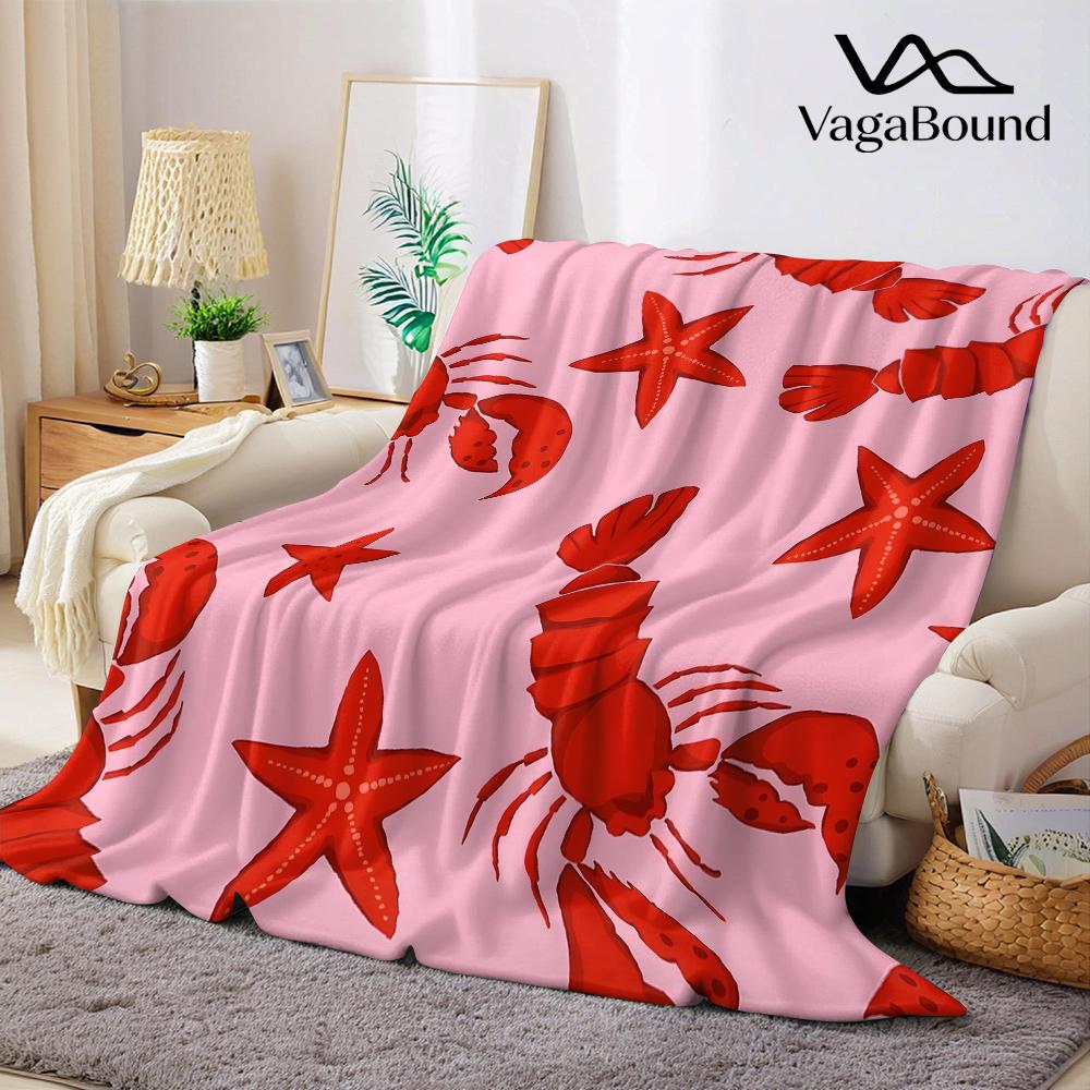 Red Lobster Summer Flannel Blanket Warm Soft Halloween Christmas All-Season Couch Decorative Cozy Warm Gift