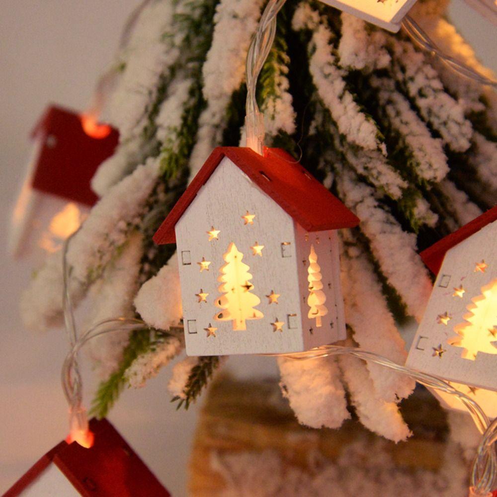 Mini Wooden House LED String Light Romantic LED Garland Xmas Tree Hanging Ornament Christmas