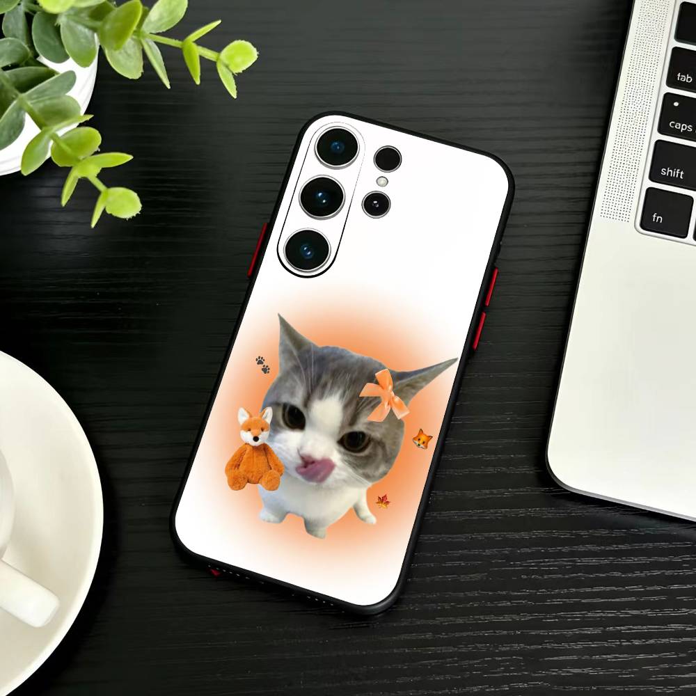 Забавный Глупый Кот Мышь Чехол для Телефона Для Samsung S26,S25,S24,S23,S22,S21,S20,Ultra,Plus,FE Черный Мягкий Чехол