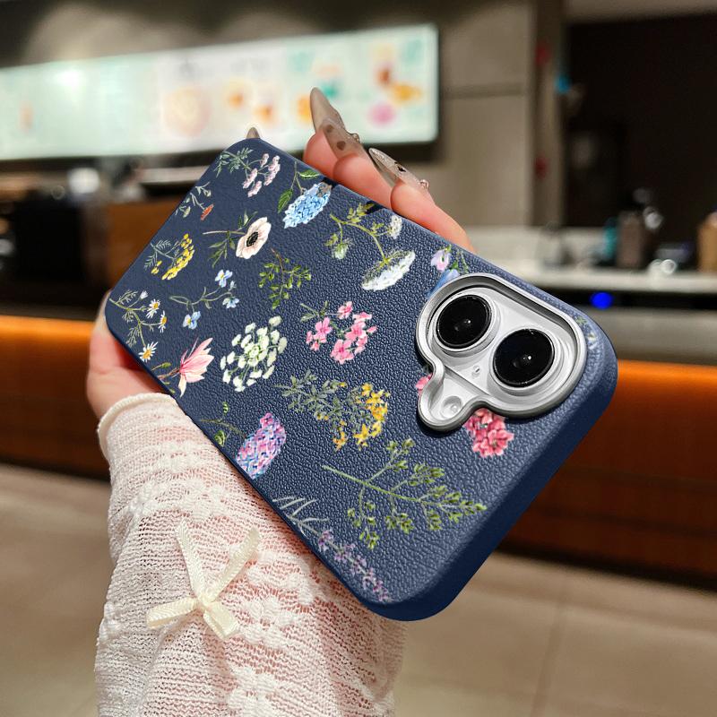 Ударопрочный мягкий чехол из ТПУ с цветочным принтом для iPhone 16 Pro 15 14 Plus 13 12 Pro Max 11 с текстурой кожи, однотонный тонкий чехол